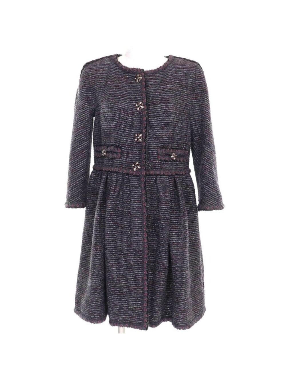 Chanel Lining Silk 100% CC Logo Button Glitter Collarless Tweed Coat Multi 38